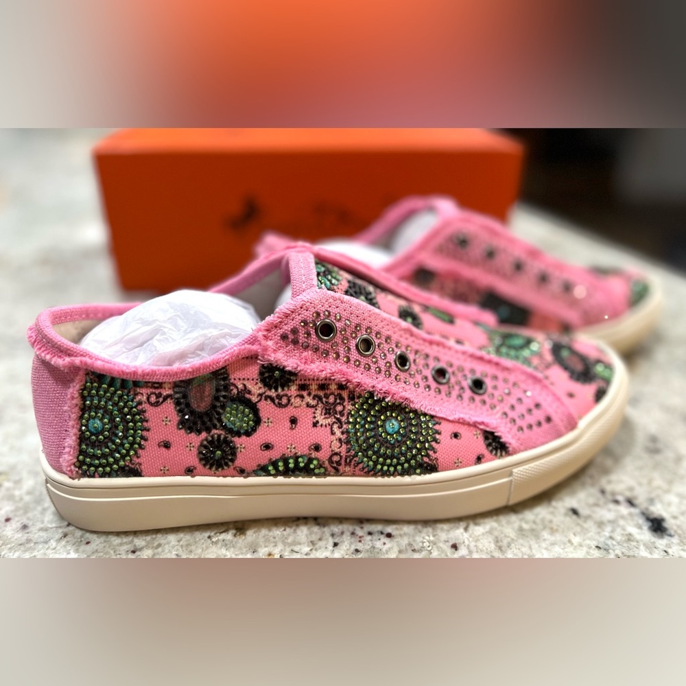 Montana West Pink Rhinestone Canvas Slip-on Sneakers NWT